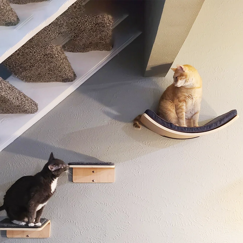 Väggmonterad Katthylla - Kliv & Viloplats i Trä med Kuddar