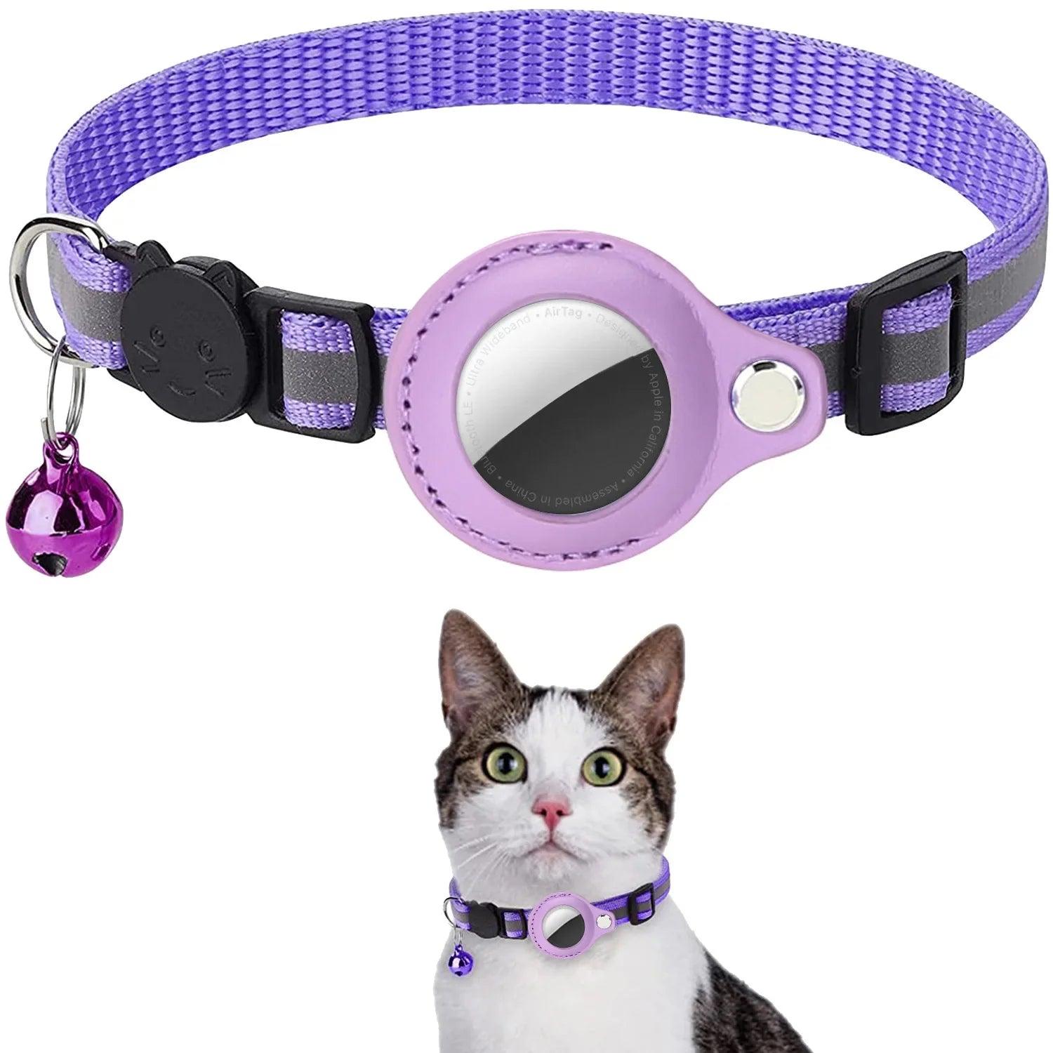 Cat AirTag Holder Collar Breakaway Reflective Strips Adjustable Kitten Collar Waterproof Cat Bell Collar Pet Air Tag Case collar