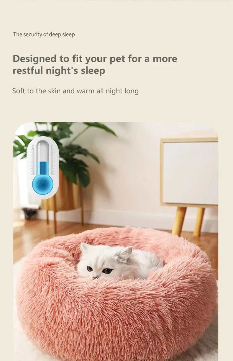 Plysch Husdjurssäng - Rund Varm Katt & Hundbädd 40-70cm