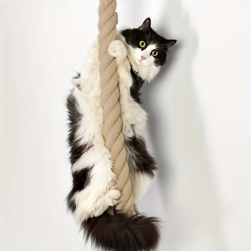 Wall-mounted Cat Scratcher - Thick Jute Rope, Durable Climbing Tower for Indoor Cats. Interactive Cat Toy | Hanging Cat Ladder