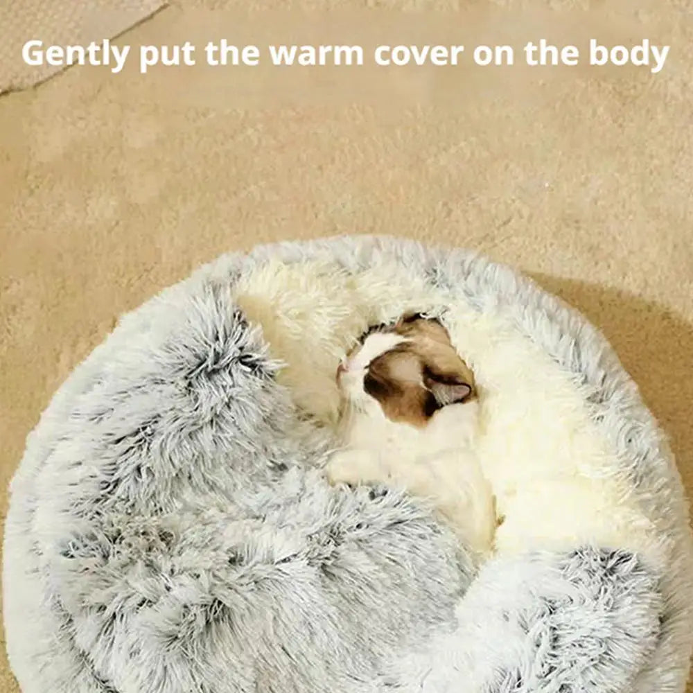 Winter Plush Round Cat Bed Pet Mattress Warm Soft Comfortable Basket Cat Dog 2 in 1 Sleeping Bag Nest for Small Dogs