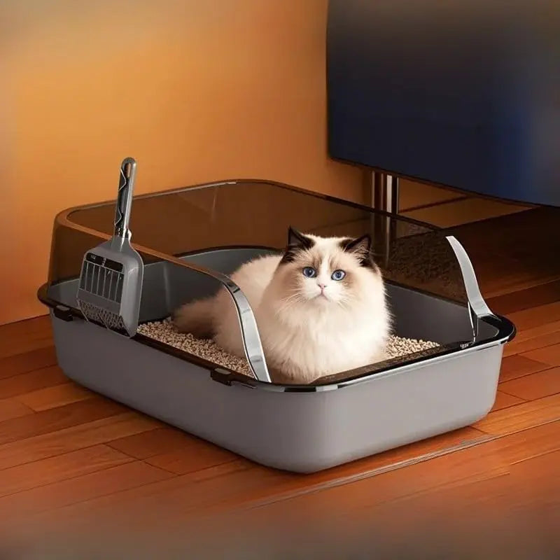 Semi-Enclosed Cat Litter Box Splashproof Kitten Toilet Tray Pet Cleaning Basin with High Sides for Indoor Use