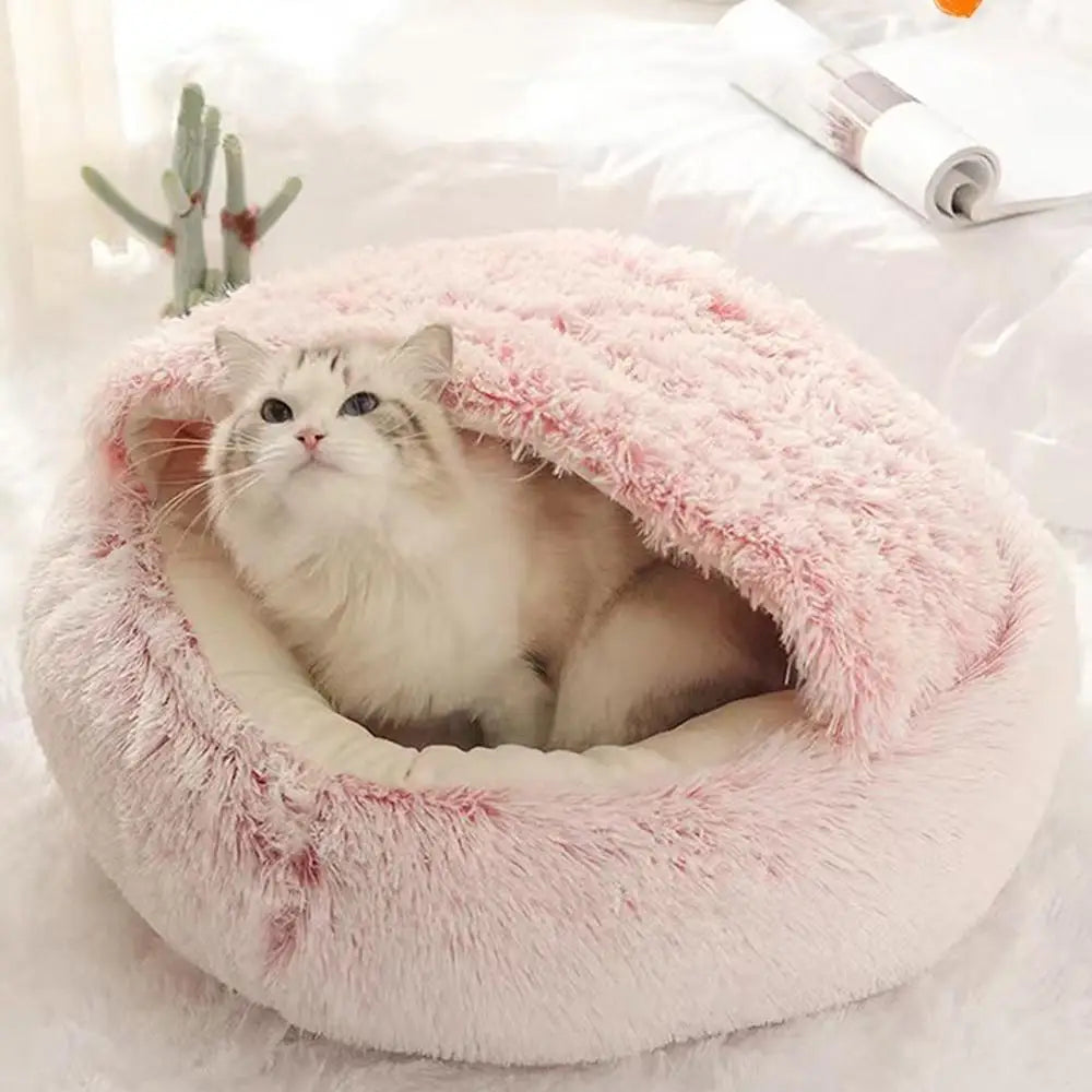 Winter Plush Round Cat Bed Pet Mattress Warm Soft Comfortable Basket Cat Dog 2 in 1 Sleeping Bag Nest for Small Dogs