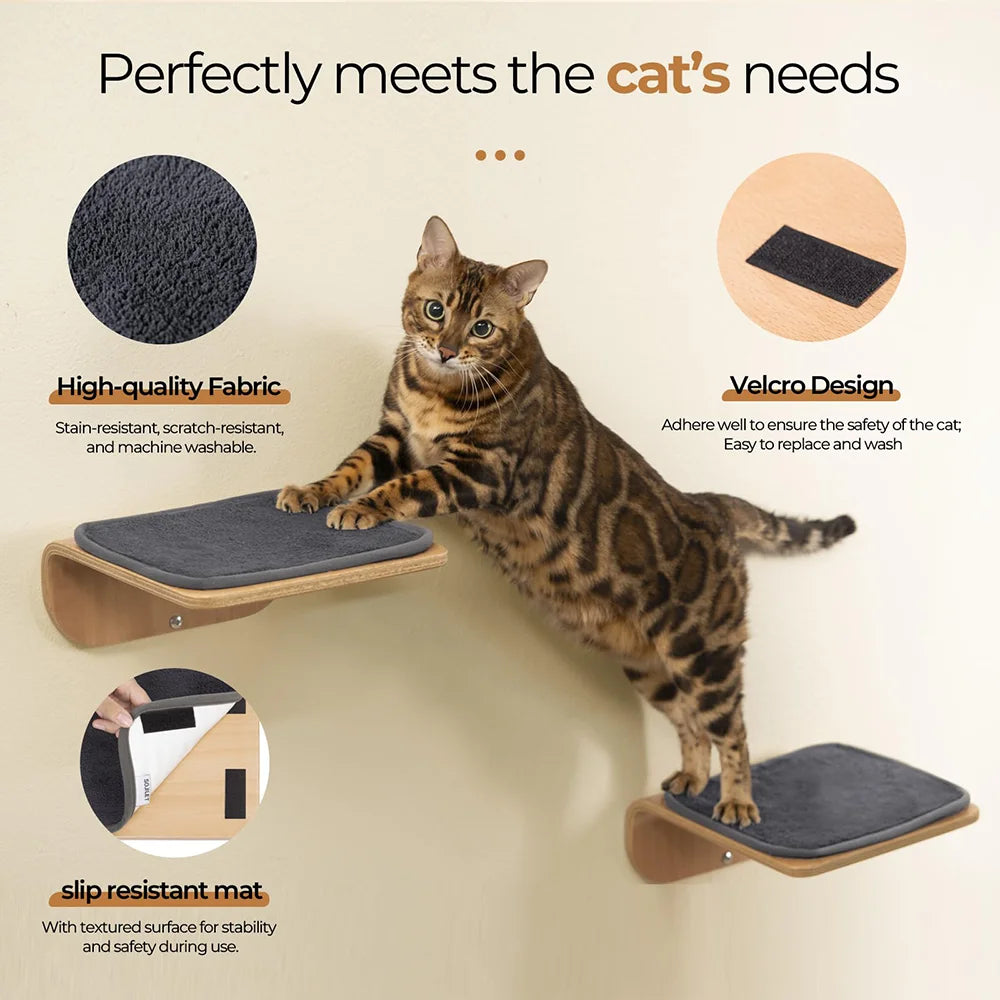 Väggmonterad Katthylla - Kliv & Viloplats i Trä med Kuddar